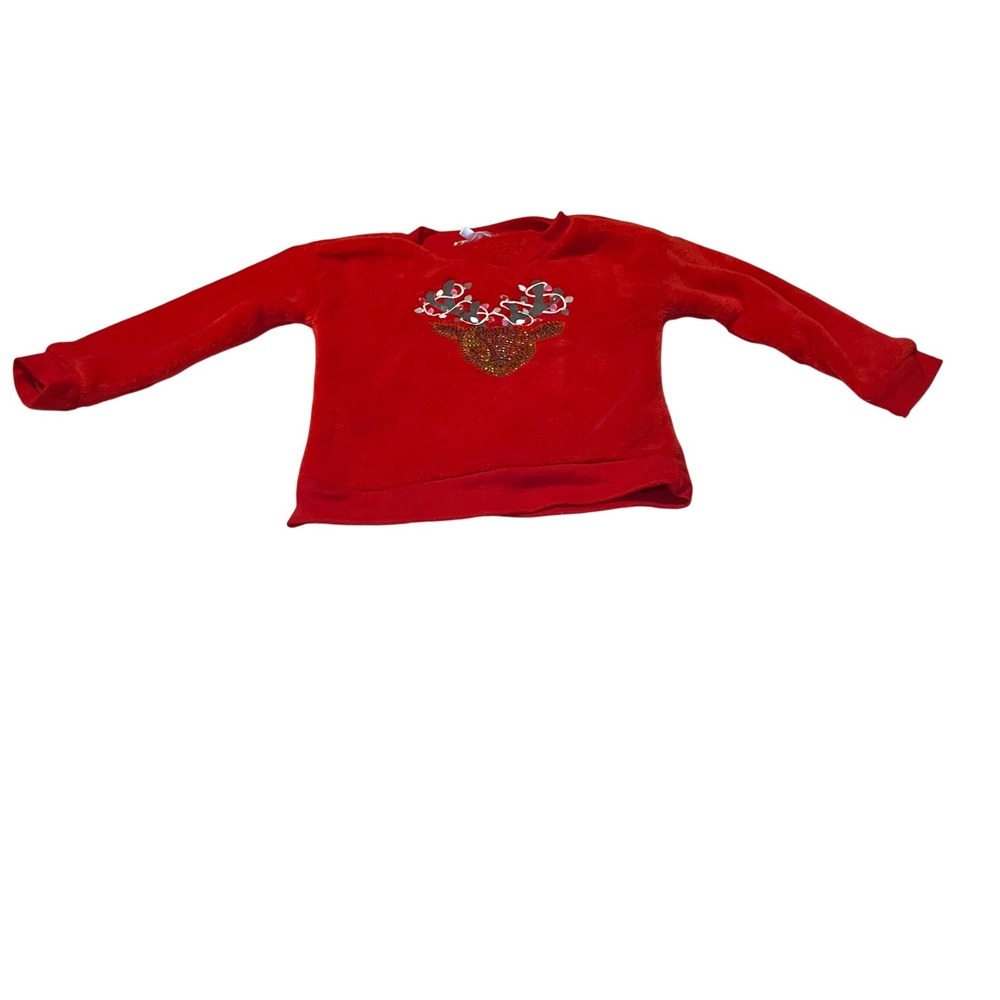 Nanette Kids Size 4T Red Fuzzy Christmas Reindeer Sequin Lights Long Sleeve Top